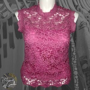 Nanette Nanette Lepore Chateau Rose Lace Tank Top - Size Medium